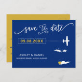 Navy Jungfrau Islands Wedding Save the Date Map Postkarte (Vorne/Hinten)
