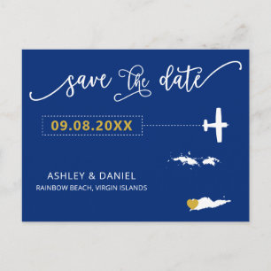 Navy Jungfrau Islands Wedding Save the Date Map Postkarte