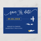 Navy Jungfrau Islands Wedding Save the Date Map Postkarte (Vorderseite)
