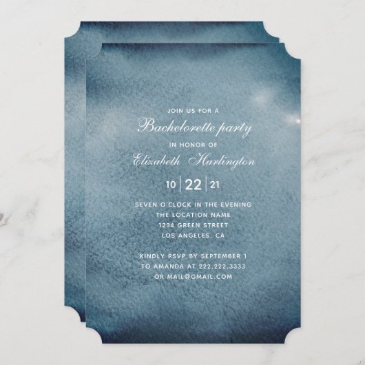 Navy Junggeselinnen-Abschied. Aquarellblau, modern Einladung (Vorne/Hinten)