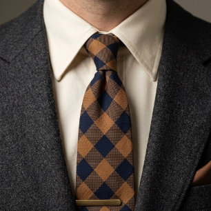Navy-Kamel-Büffel-Karo-Gingham Krawatte