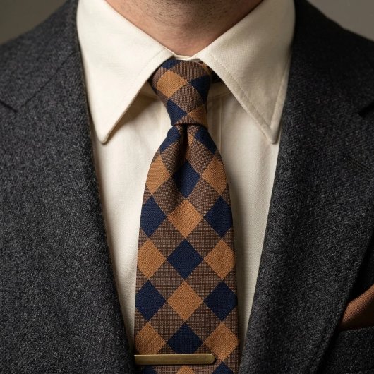 Navy-Kamel-Büffel-Karo-Gingham Krawatte