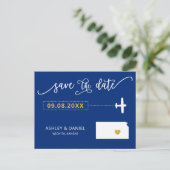 Navy Kansas Wedding Save the Date Map Postcard Postkarte (Stehend Vorderseite)