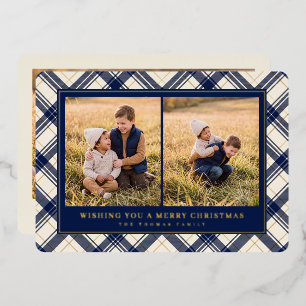 Navy Kariert Multi Foto Weihnachten Folien Feiertagskarte