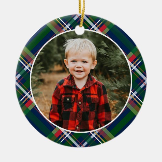 Navy Kariertes Foto Keramik Ornament (Vorne)