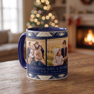 Navy Karo Drei Foto Weihnachten Tasse