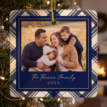 Navy Karo Frohe Weihnachten Familienfoto