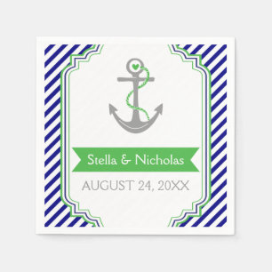 Navy, Kelly Green Anker nautische Hochzeit Serviette