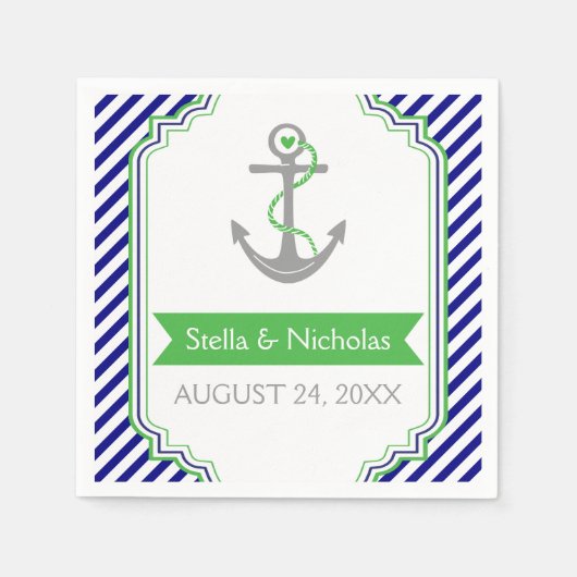 Navy, Kelly Green Anker nautische Hochzeit Serviette (Vorderseite)