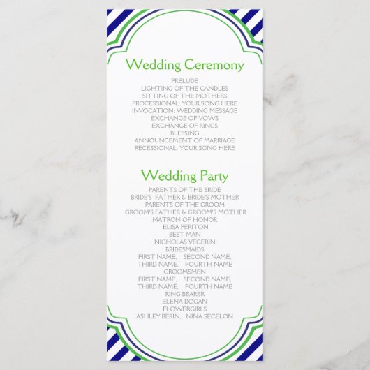 Navy, Kelly green nautical wedprogramme Programm (Rückseite)