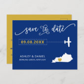 Navy Kentucky Wedding Save the Date Map Postcard Postkarte (Vorne/Hinten)