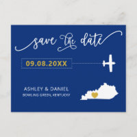 Navy Kentucky Wedding Save the Date Map Postcard