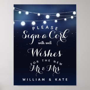 Navy Kette von Lichen Signieren Sie ein Cork Party Poster