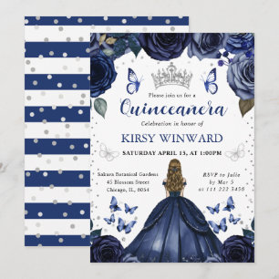 Navy Kleid Blonde Haare Prinzessin Quinceanera Einladung