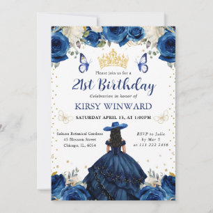 Navy-Kleid Schwarzes Haar Frisur Prinzessin Geburt Einladung