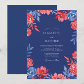 Navy-Korallen-Hochzeit Einladung (Vorne/Hinten)