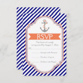 Navy, Korallenanker nautische Hochzeit RSVP (Vorne/Hinten)
