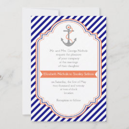 Navy, Korallenanker & Streifen Hochzeit Einladung