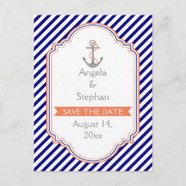 Navy, Korallenhochzeit Sichern Sie das Datum Ankündigungspostkarte