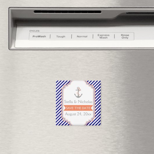 Navy, Korallenhochzeit Sichern Sie das Datum Magnet (In Situ (Geschirrspüler))
