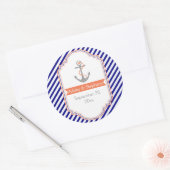 Navy, Korallenhochzeit Sichern Sie das Datum Runder Aufkleber (Umschlag)