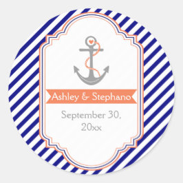 Navy, Korallenhochzeit Sichern Sie das Datum Runder Aufkleber