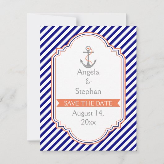 Navy, Korallenhochzeit Sichern Sie das Datum Save The Date (Vorderseite)