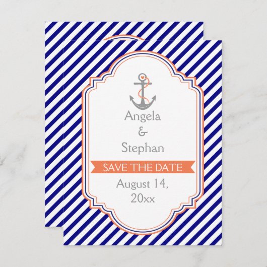 Navy, Korallenhochzeit Sichern Sie das Datum Save The Date (Vorne/Hinten)