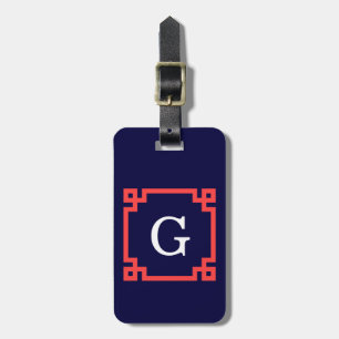 Navy, Korallenrot Griechischer Schlüssel Rahmen #2 Gepäckanhänger