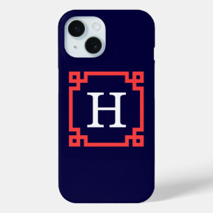 Navy, Korallenroter griechischer Schlüsselrahmen # Case-Mate iPhone Hülle