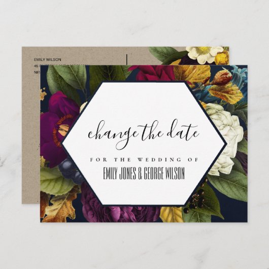 NAVY KRAFT BURGUNDY FLUSSWEITE ÄNDERN DAS DATUM ANKÜNDIGUNGSPOSTKARTE (Vorne/Hinten)