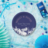 Navy Künstlerisch Beach Seashells Personalisiertes Pappteller (Party)