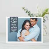 Navy Label Modernes Foto Ankündigung Datum freihal (Stehend Vorderseite)