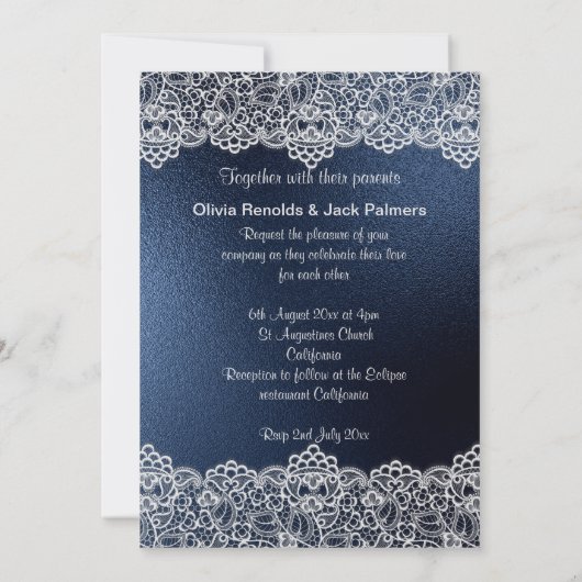NAVY LACE ELEGANT & RUSTIC WEDING EINLADUNG (Rückseite)
