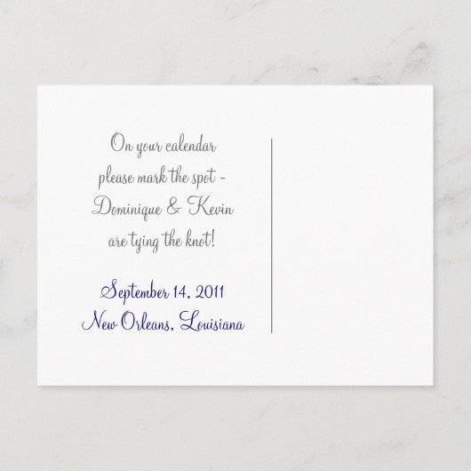 Navy/Lavendel Save the Date Postkarte (Rückseite)