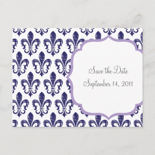 Navy/Lavendel Save the Date Postkarte (Vorderseite)