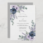 Navy Lavender Ethereal Bloom Wedding Einladung (Vorne/Hinten)