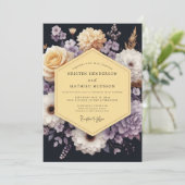 Navy Lavender Moody Bloom Wedding Einladung (Stehend Vorderseite)