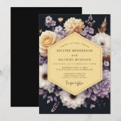 Navy Lavender Moody Bloom Wedding Einladung (Vorne/Hinten)