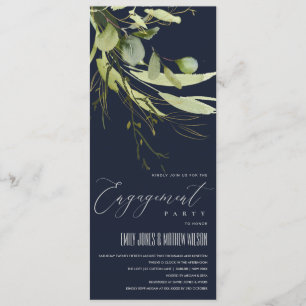 NAVY LEAFY GREEN FOLIAGE WATERCOLOR VERLOBUNG EINLADUNG