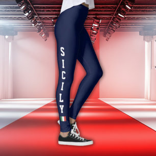 Navy-Leggings mit vertikaler Aufschrift Sicily und Leggings