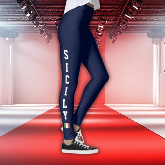 Navy Leggings with Vertical Sicily & Italian Flag
