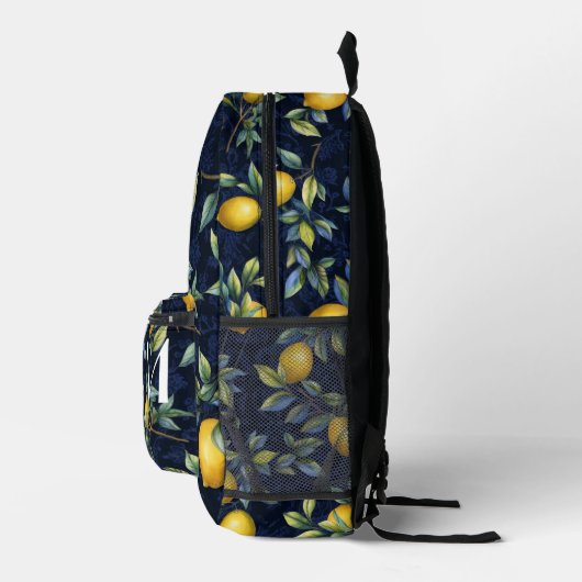 Navy Lemon Tree Monogram Bedruckter Rucksack (Rechts)