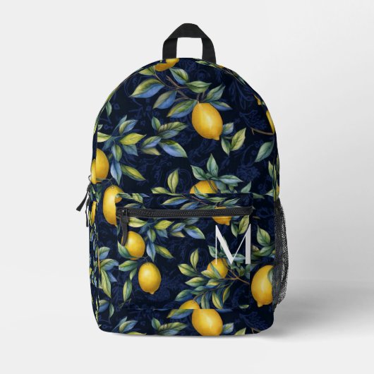 Navy Lemon Tree Monogram Bedruckter Rucksack (Vorderseite)