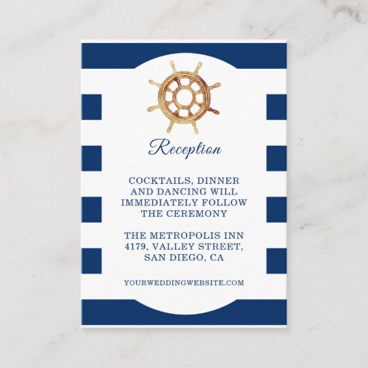 Navy Lenkrad Nautical Wedding Reception Begleitkarte (Vorderseite)