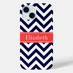 Navy Lg Chevron Korallenrot Quatrefoil Namensmonog Case-Mate iPhone Hülle