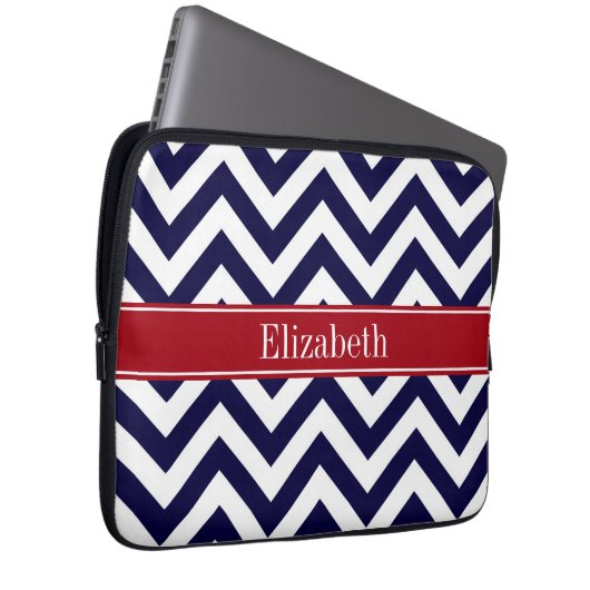 Navy Lg Zickzack Cranberry Quatrefolienname Monogr Laptopschutzhülle (Vorne Rechts)