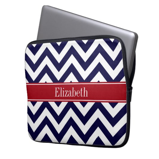 Navy Lg Zickzack Cranberry Quatrefolienname Monogr Laptopschutzhülle (Vorderseite Links)