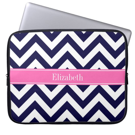 Navy LG Zickzack HotPink2 Quarzfolienname Monogram Laptopschutzhülle (Vorderseite)