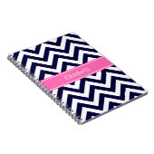 Navy LG Zickzack HotPink2 Quarzfolienname Monogram Notizblock (Rechte Seite)